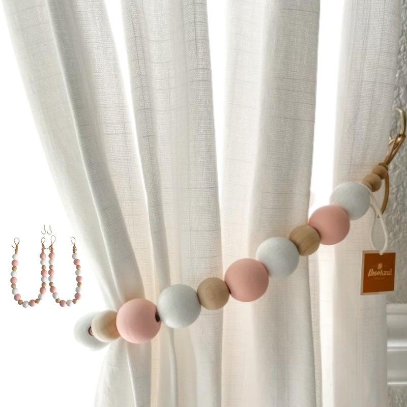 Deco Azul DECOAZUL Pink Curtain tiebacks - Boho Nursery Decor for Girls - Boho Room Decor for Teen Girls -Nursery Girl - Pink Boho Decor - Nursery Decor - Teen Room Decor for Girls - Set of 2 - Image 1